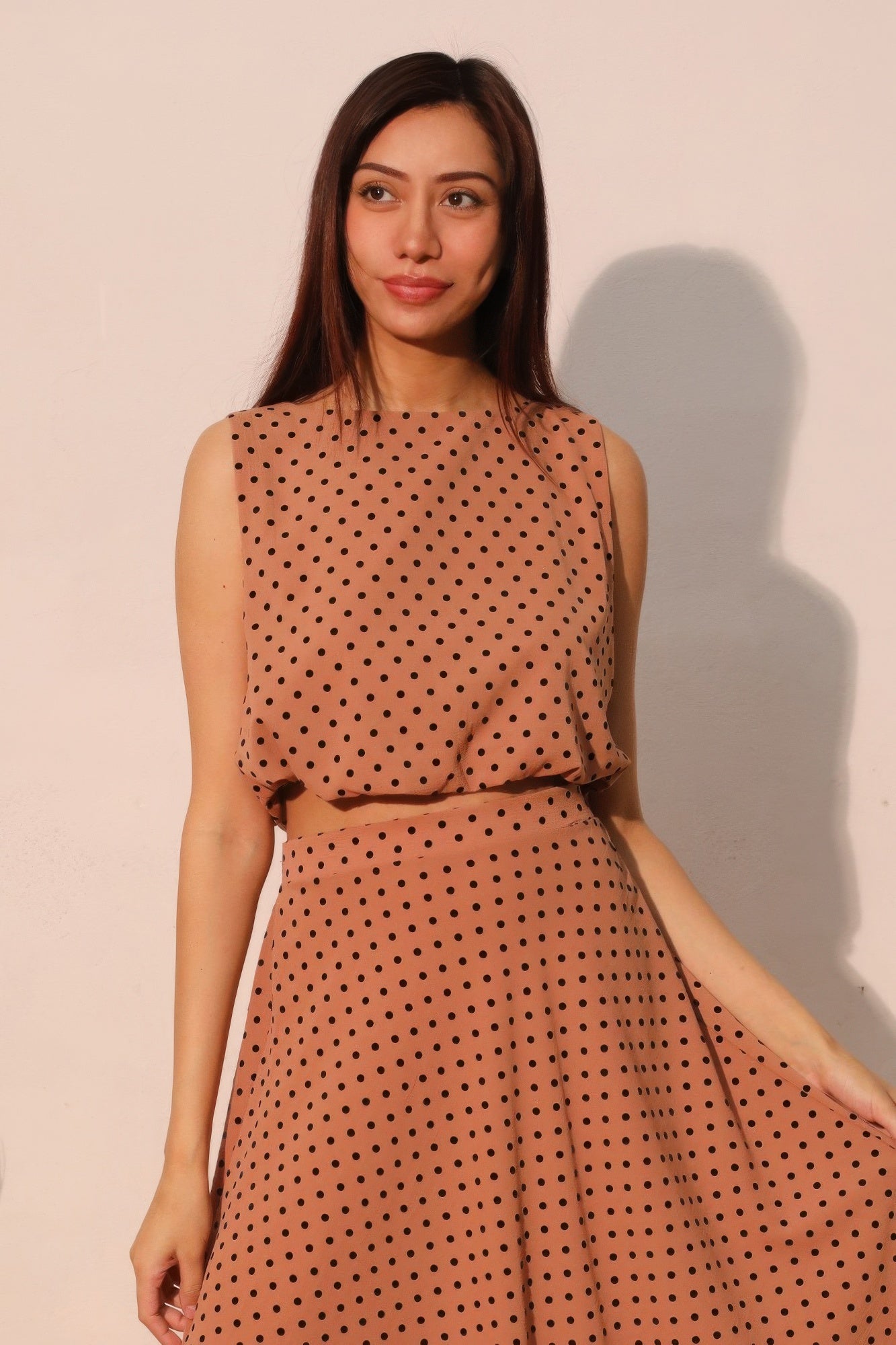 Flocked Polka Dot Bubble Crop Top