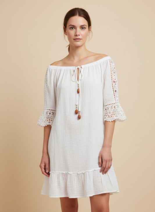 Mlle Gabrielle Solid Elbow Sleeve Dress