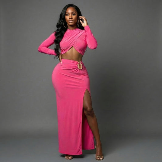 High Slit Side Maxi Skirt Set