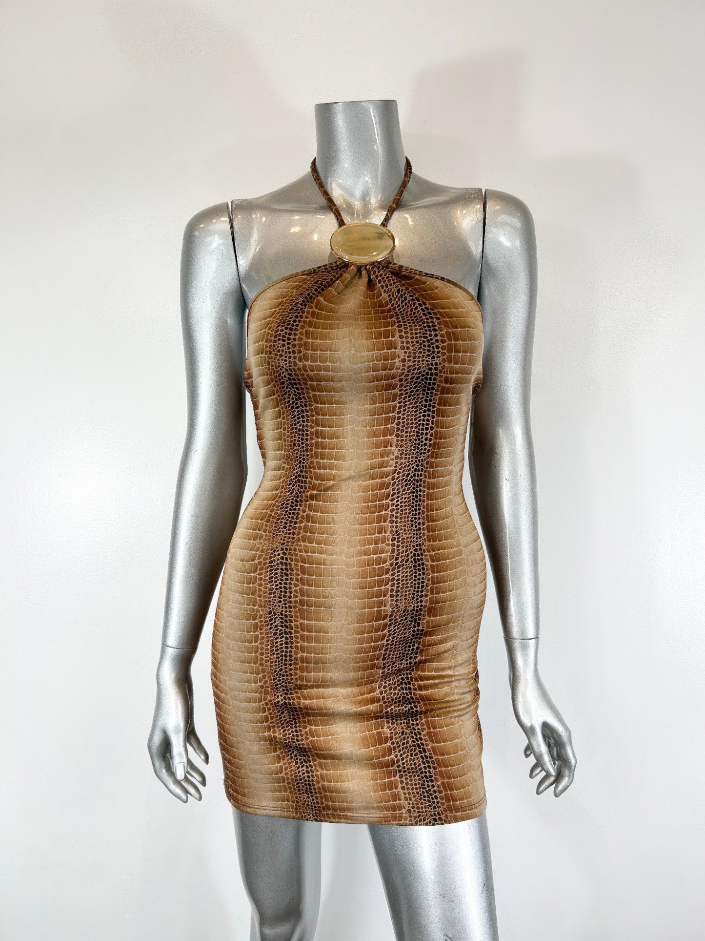 String Neck With Trim Detail Mini Dress