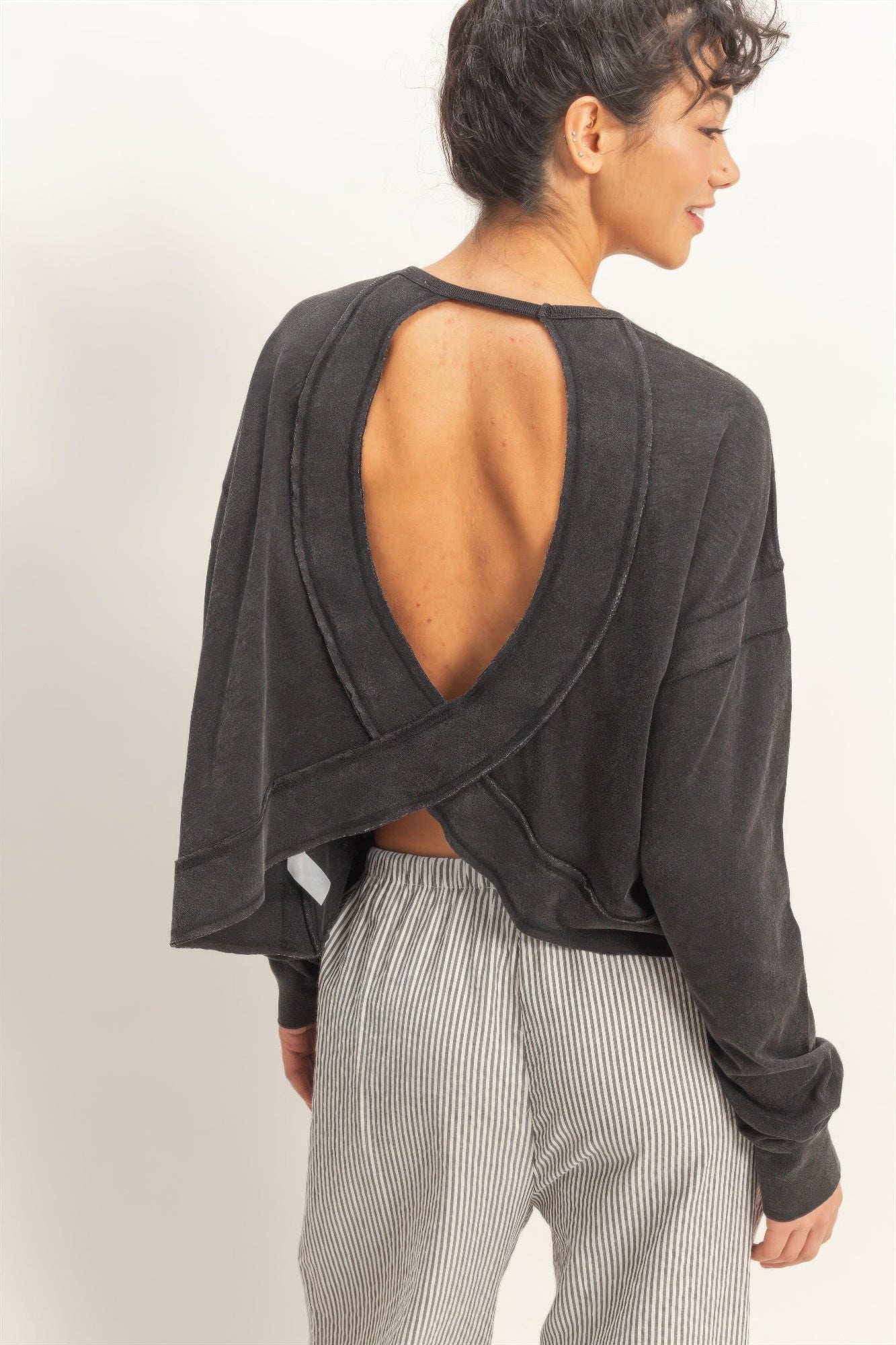 Cross Detail Open Back Long-sleeve Top