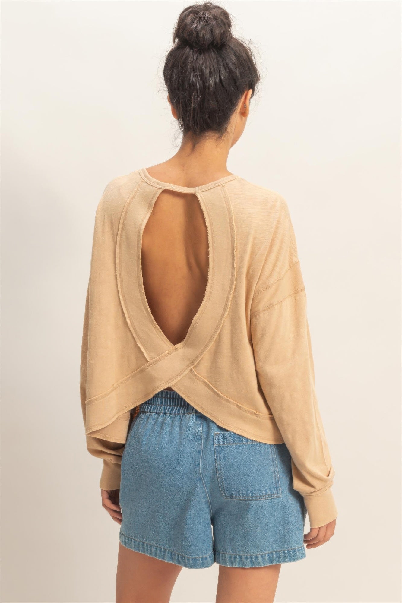 Cross Detail Open Back Long-sleeve Top