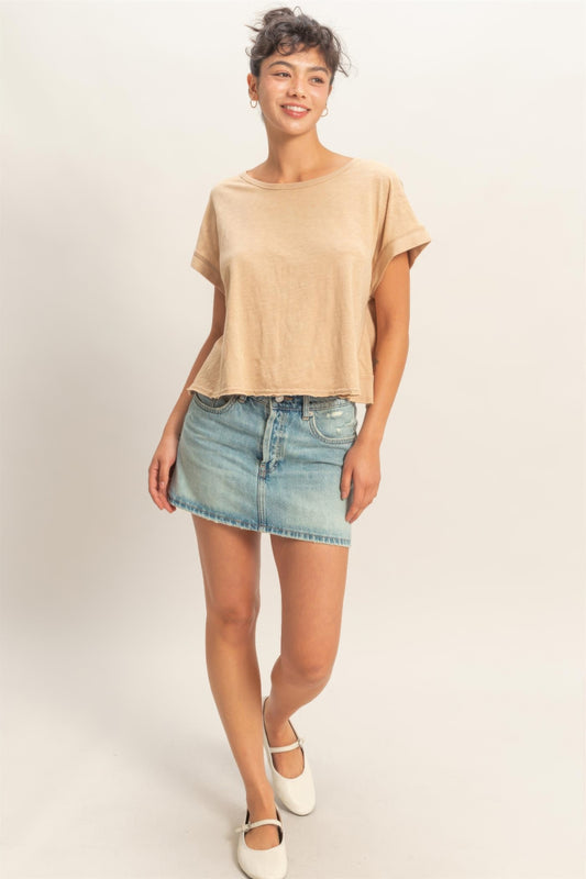 Acid Washed Cross Detail Open Back Top