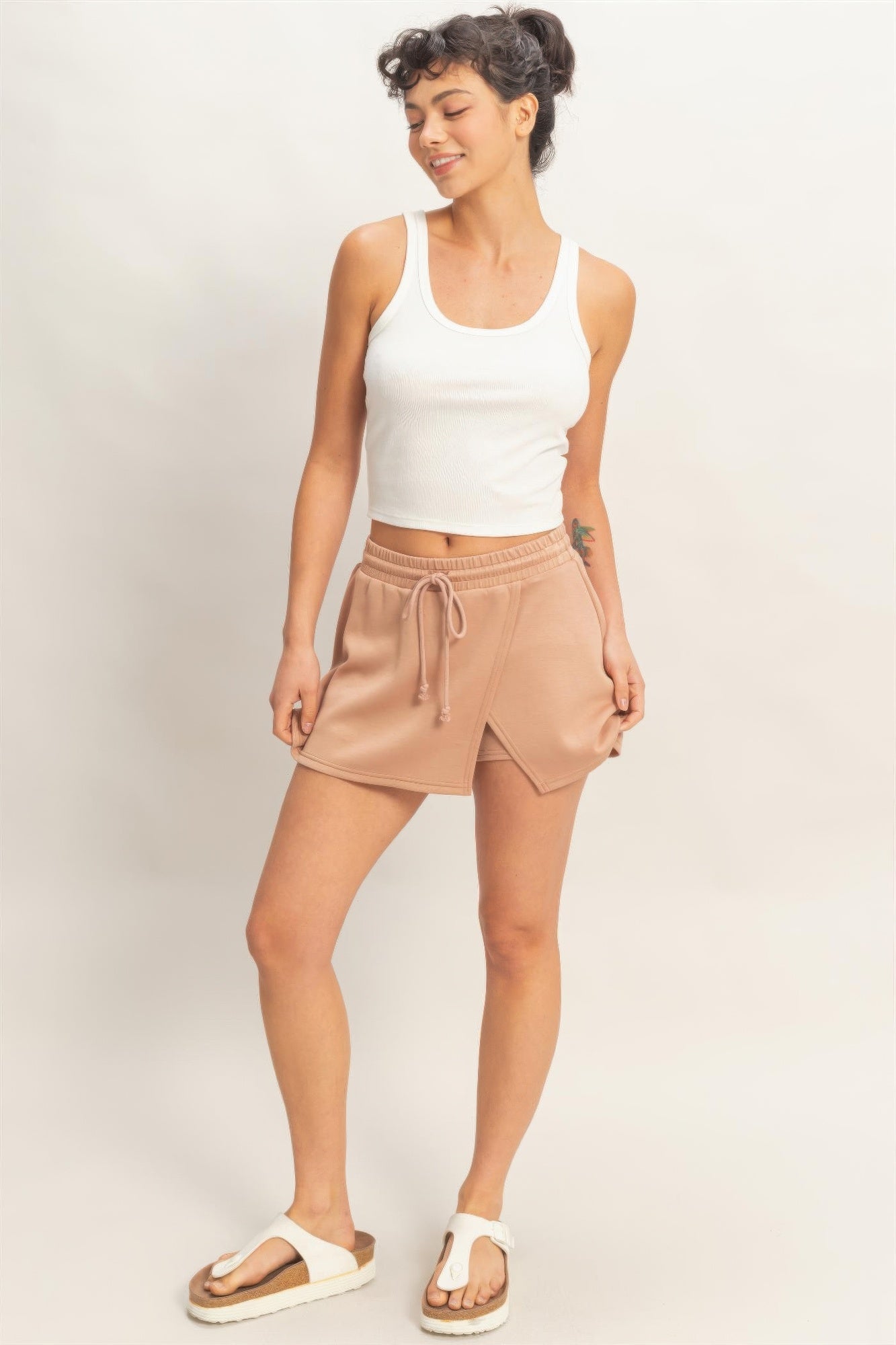 Wrap Front Elastic Waist Skort