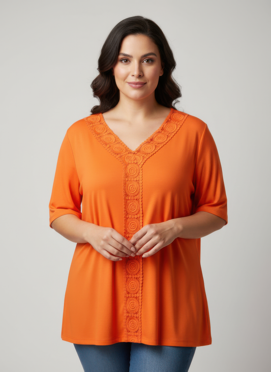 Lace Trim V-neck Short Sleeve Knit Top