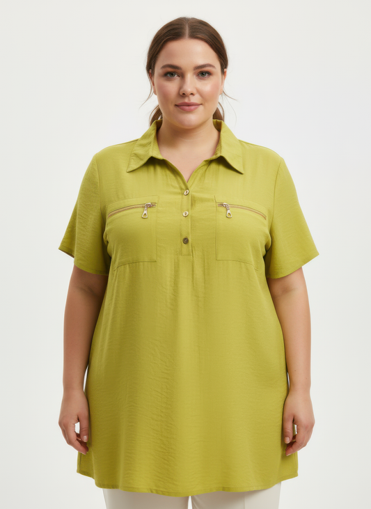 Zip Pocket Collared Knit Tunic Top