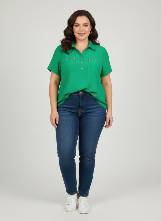 Zip Pocket Collared Knit Tunic Top