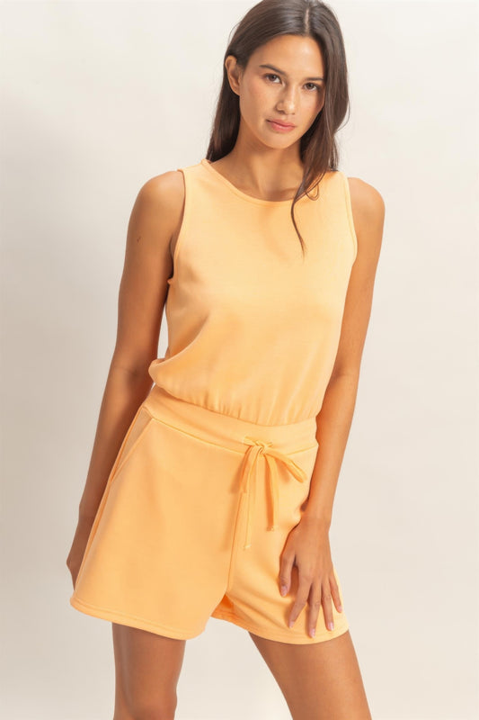 Drawstring Waist Sleeveless Romper