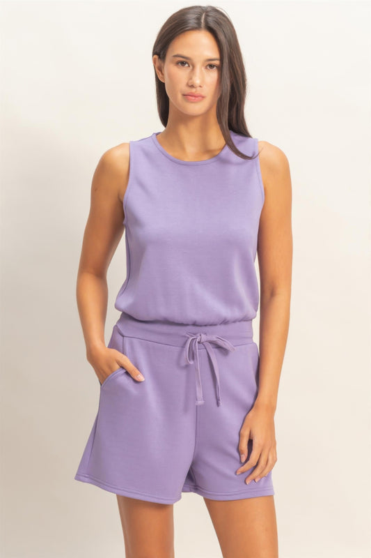 Drawstring Waist Sleeveless Romper