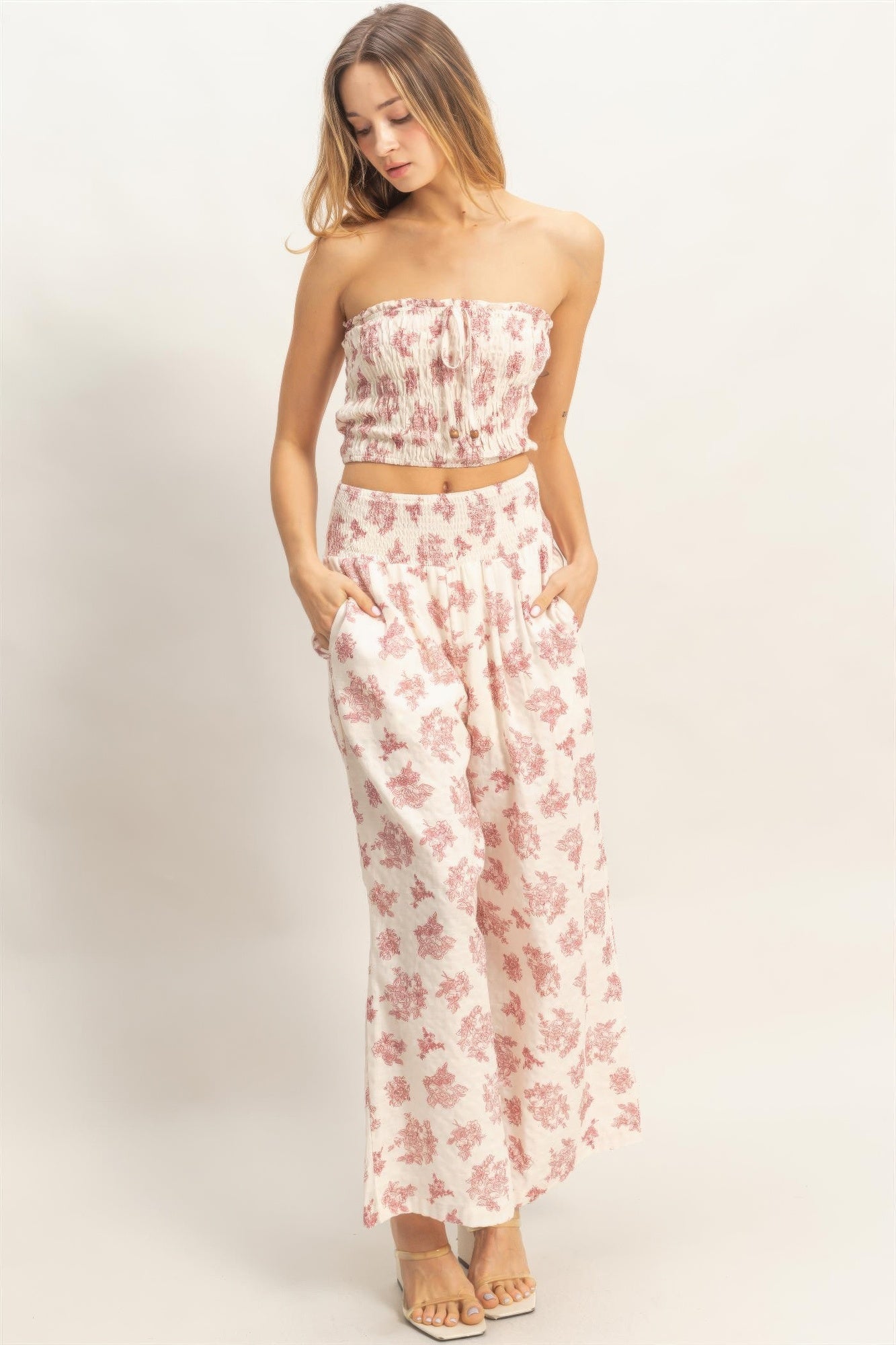Smocked Tube Top & Wide-leg Pants Set