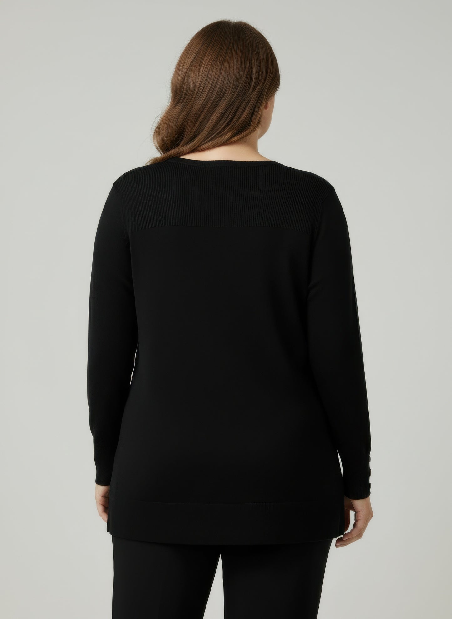 Mocha Button Cuff Ribbed Knit Tunic Top