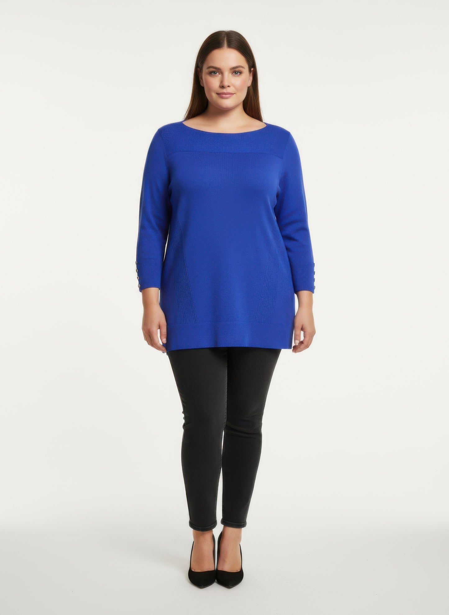 Mocha Button Cuff Ribbed Knit Tunic Top