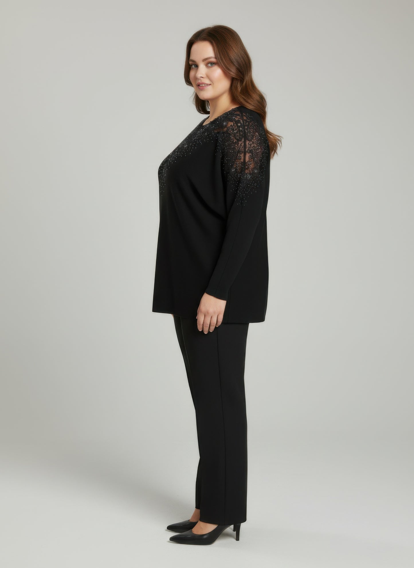 Crimson Lace Embellished Knit Tunic Top