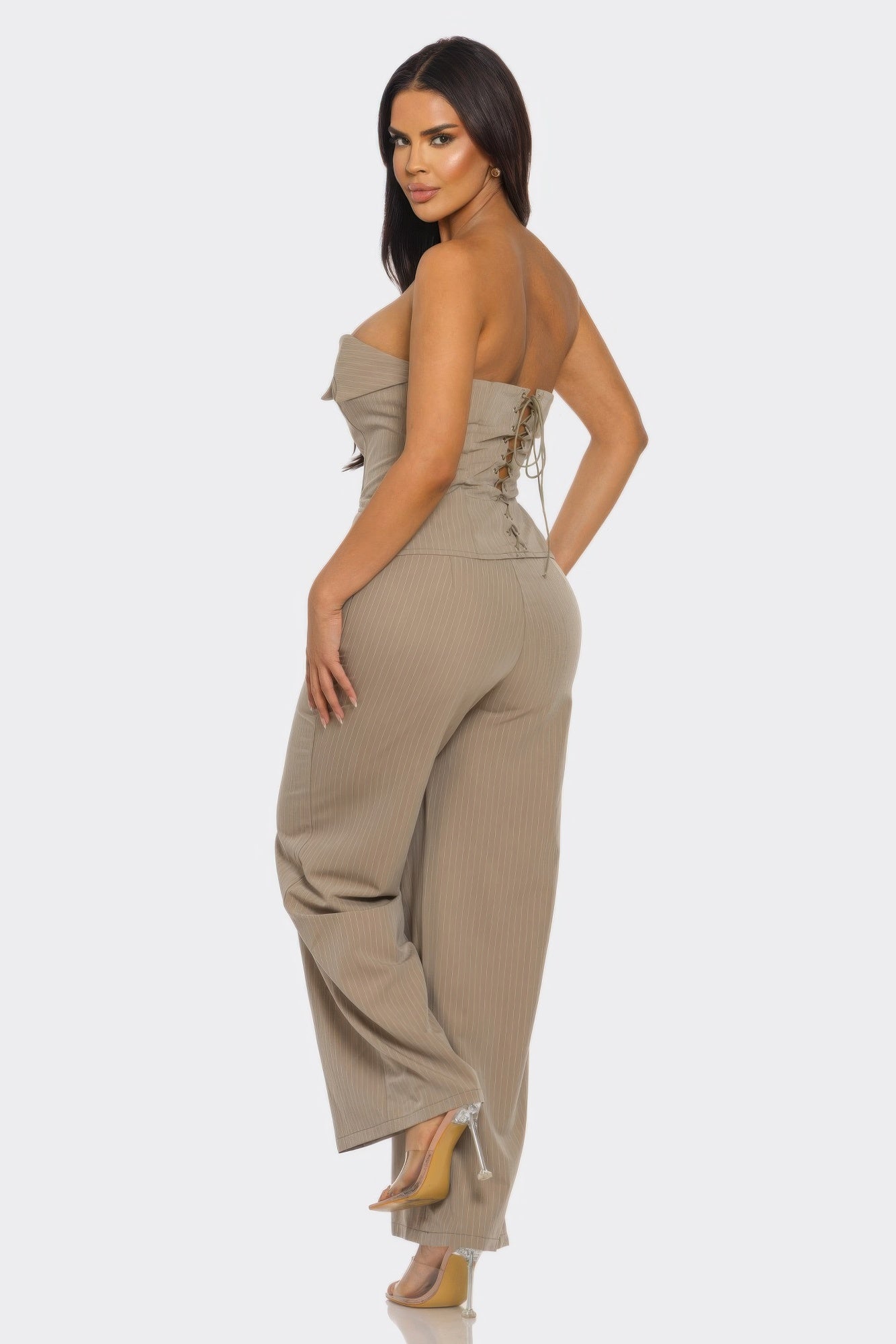 Power Structure Pinstripe Pant Set – Strapless Corset Two-Piece Set for Women - SETS
