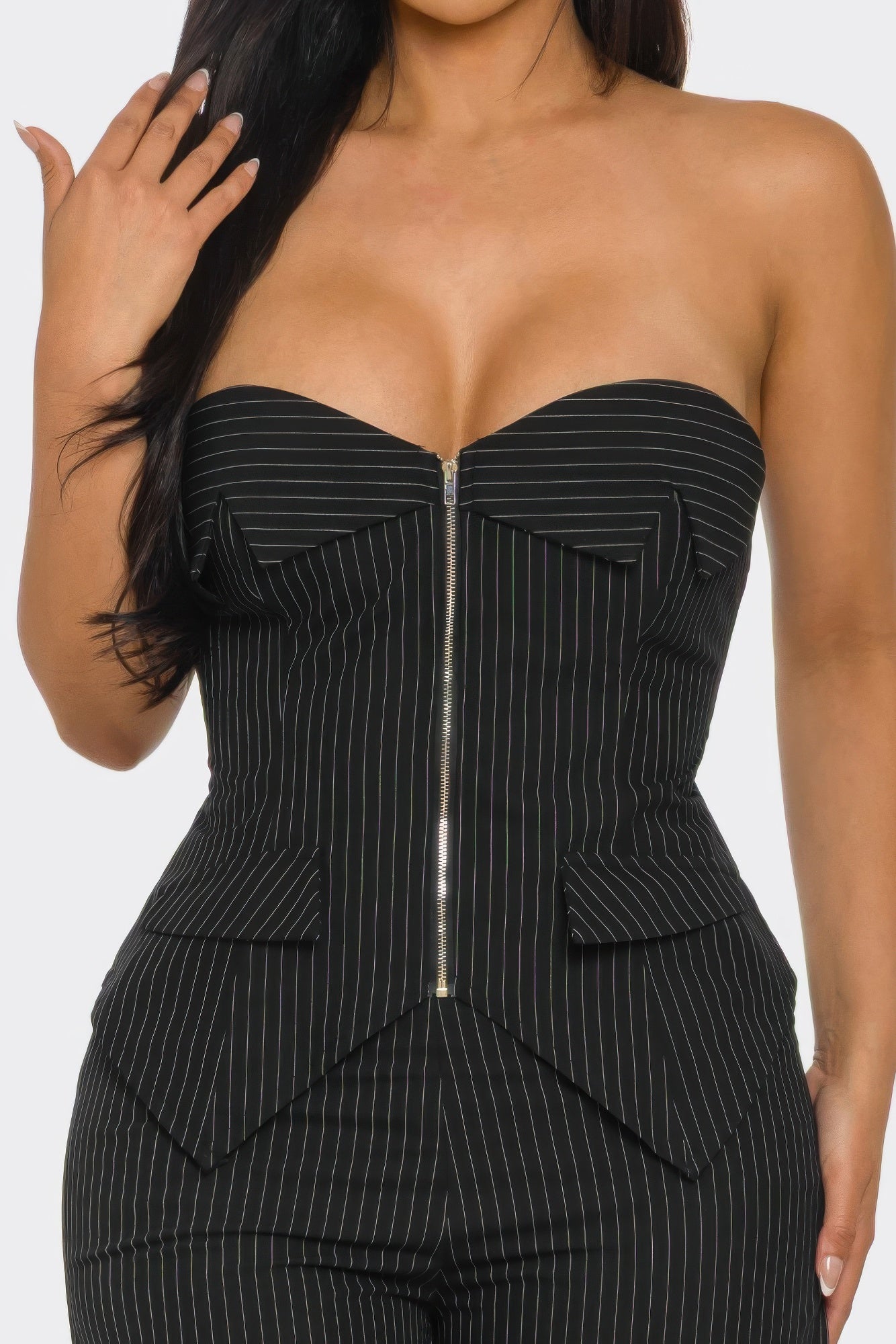 Power Structure Pinstripe Pant Set – Strapless Corset Two-Piece Set for Women - SETS