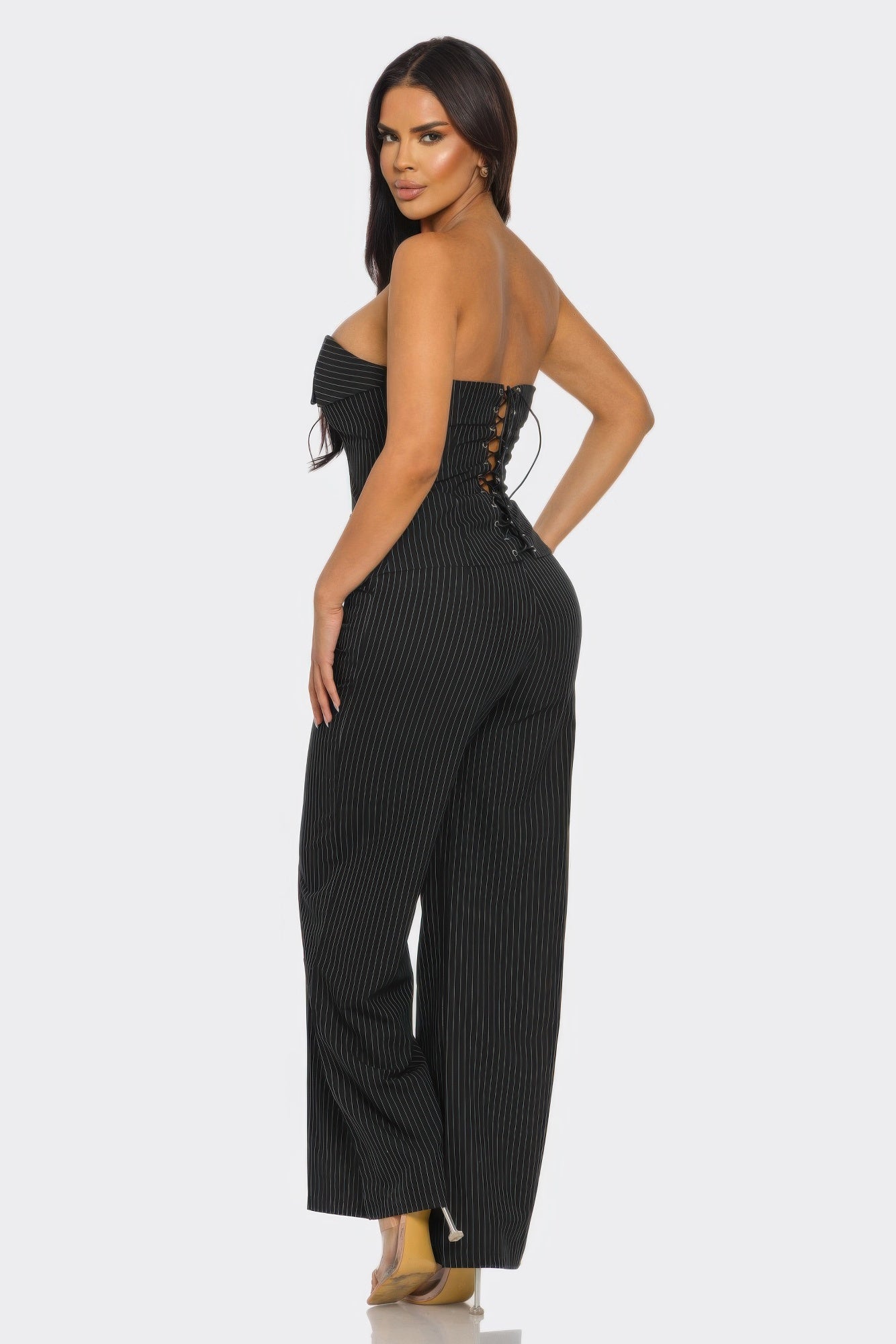 Power Structure Pinstripe Pant Set – Strapless Corset Two-Piece Set for Women - SETS