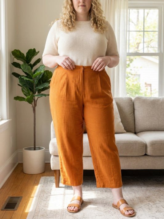 High-rise Linen-blend Straight Leg Pants