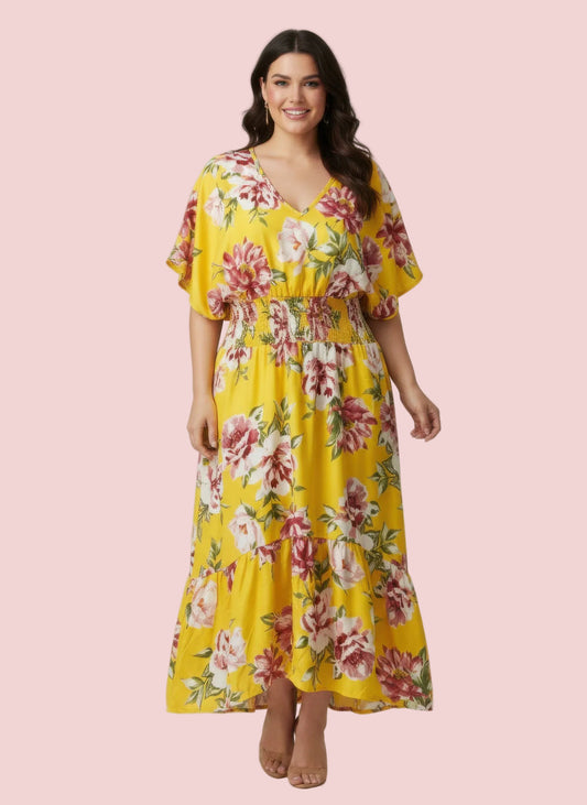 Mlle Gabrielle Floral High-Low Dress – Plus Size Romantic Midi Dress - PLUS SIZE DRESSES