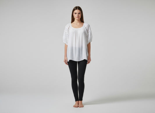 Unique Spectrum Solid Short Sleeve Blouse