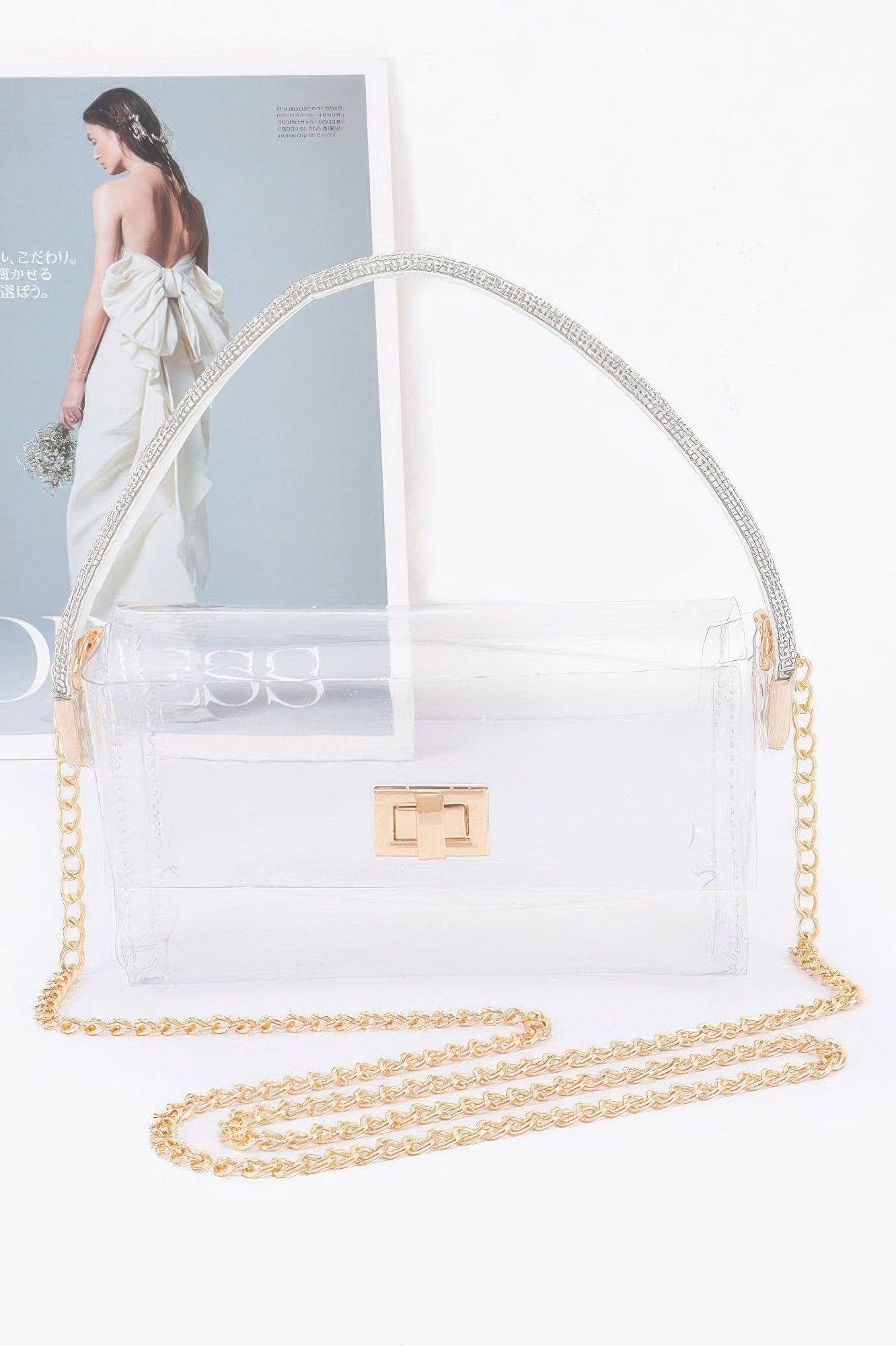 Transparent Rhinestone Top Handle Flap Bag