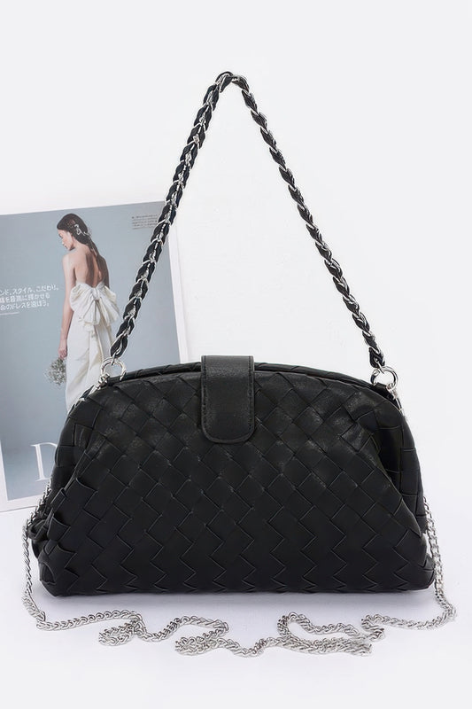 Faux Leather Braided Frame Shoulder Bag