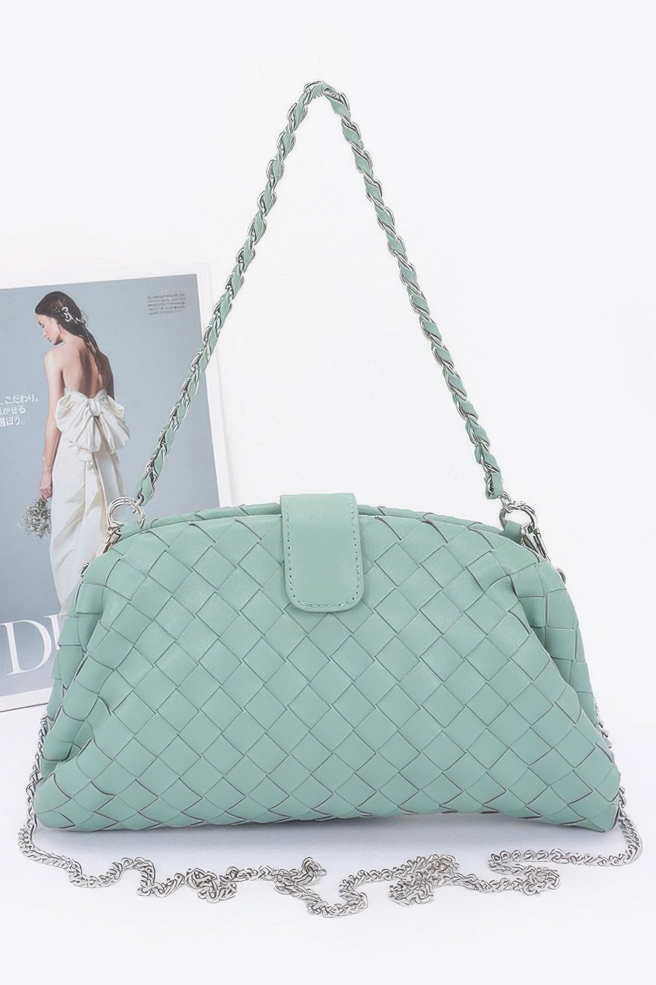 Faux Leather Braided Frame Shoulder Bag