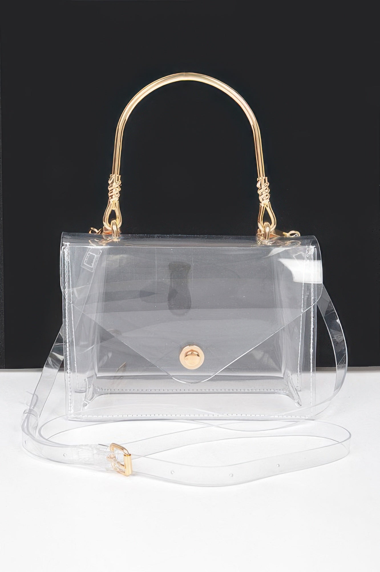 Transparent Metal Handle Flap Clutch