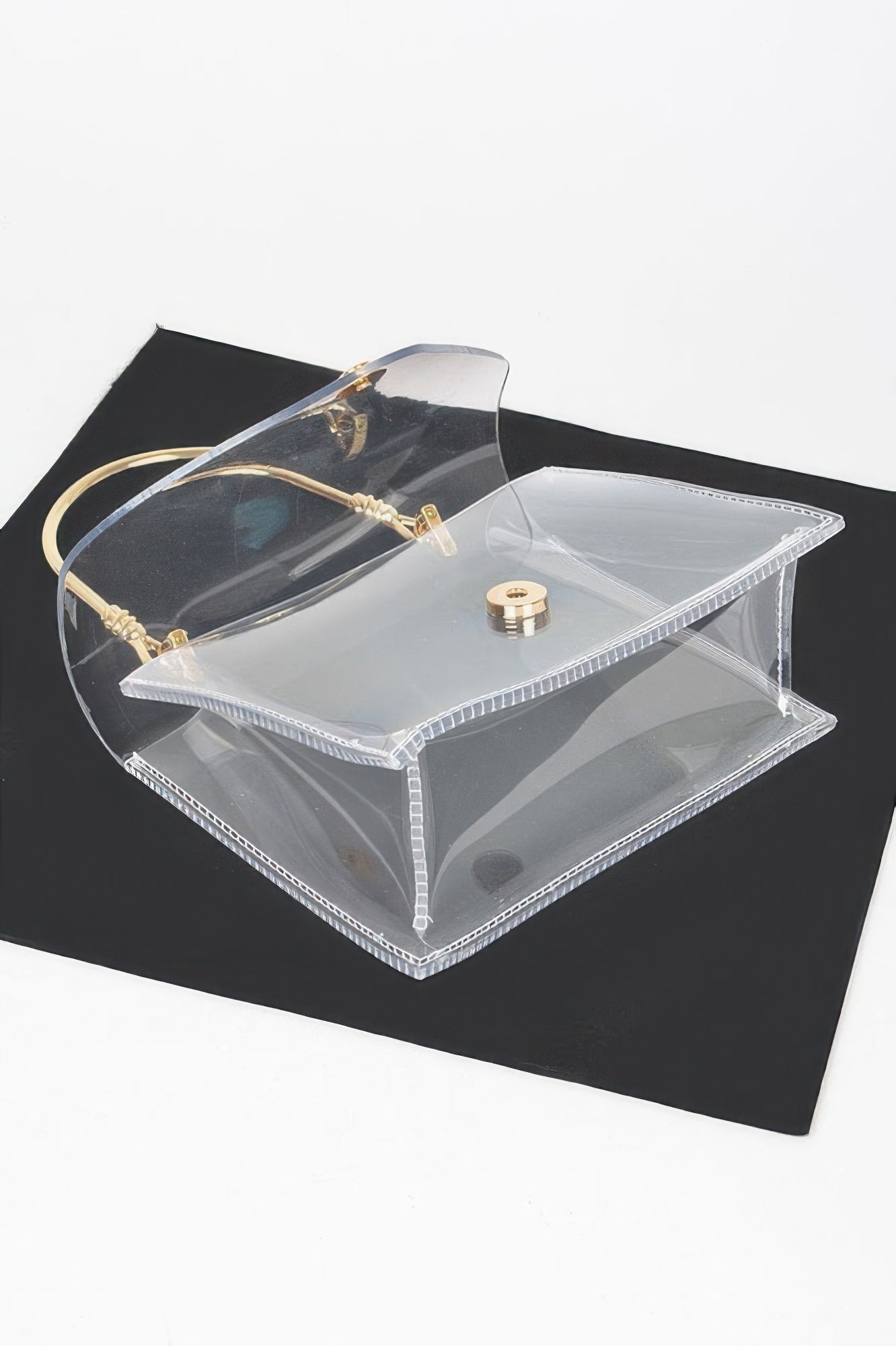 Transparent Metal Handle Flap Clutch
