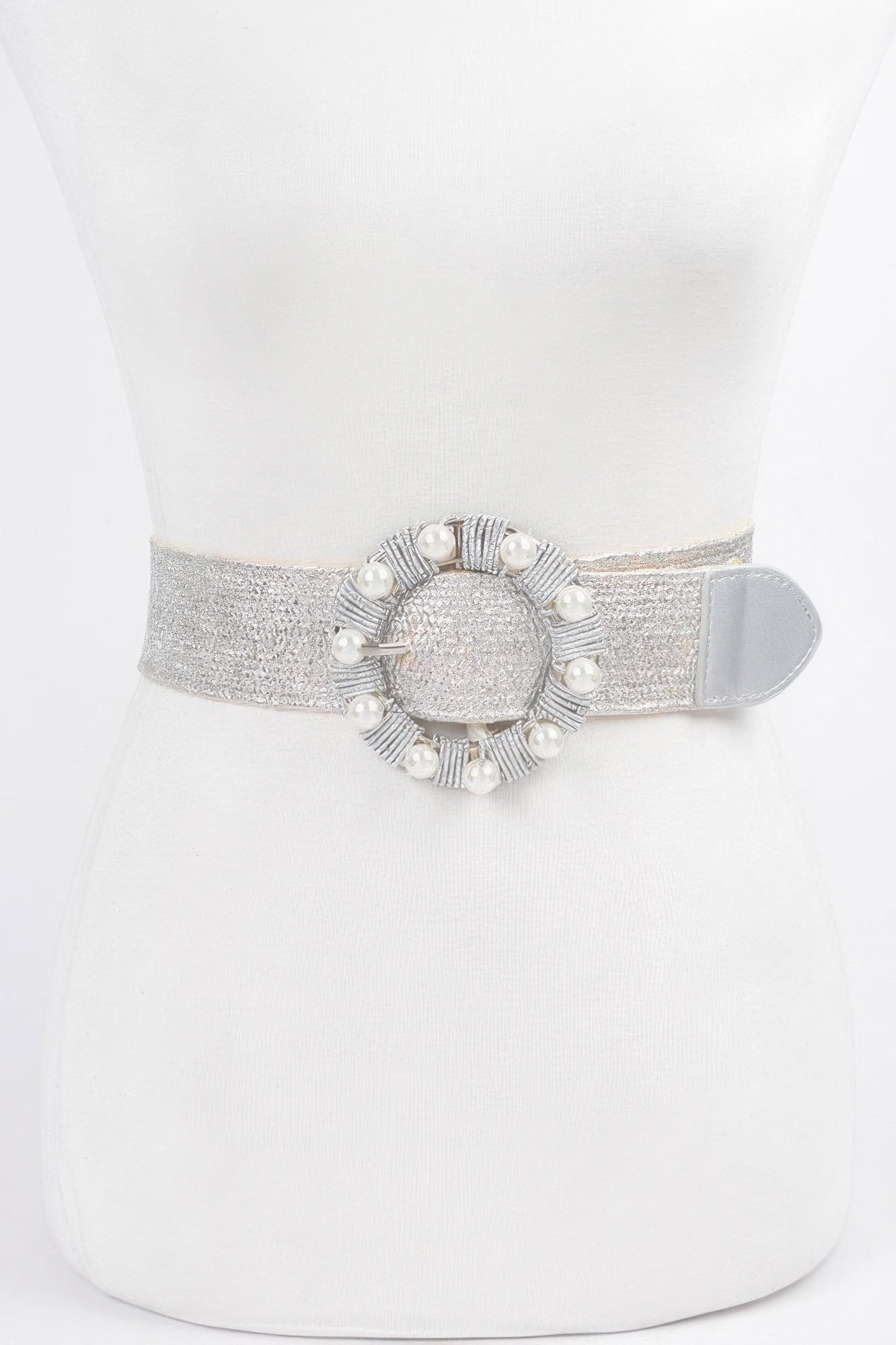 Metallic Stretch Plus Size Belt Pearl Metal Bucklt