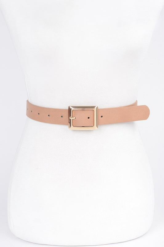 Simple Square Buckle Faux Leather Belt