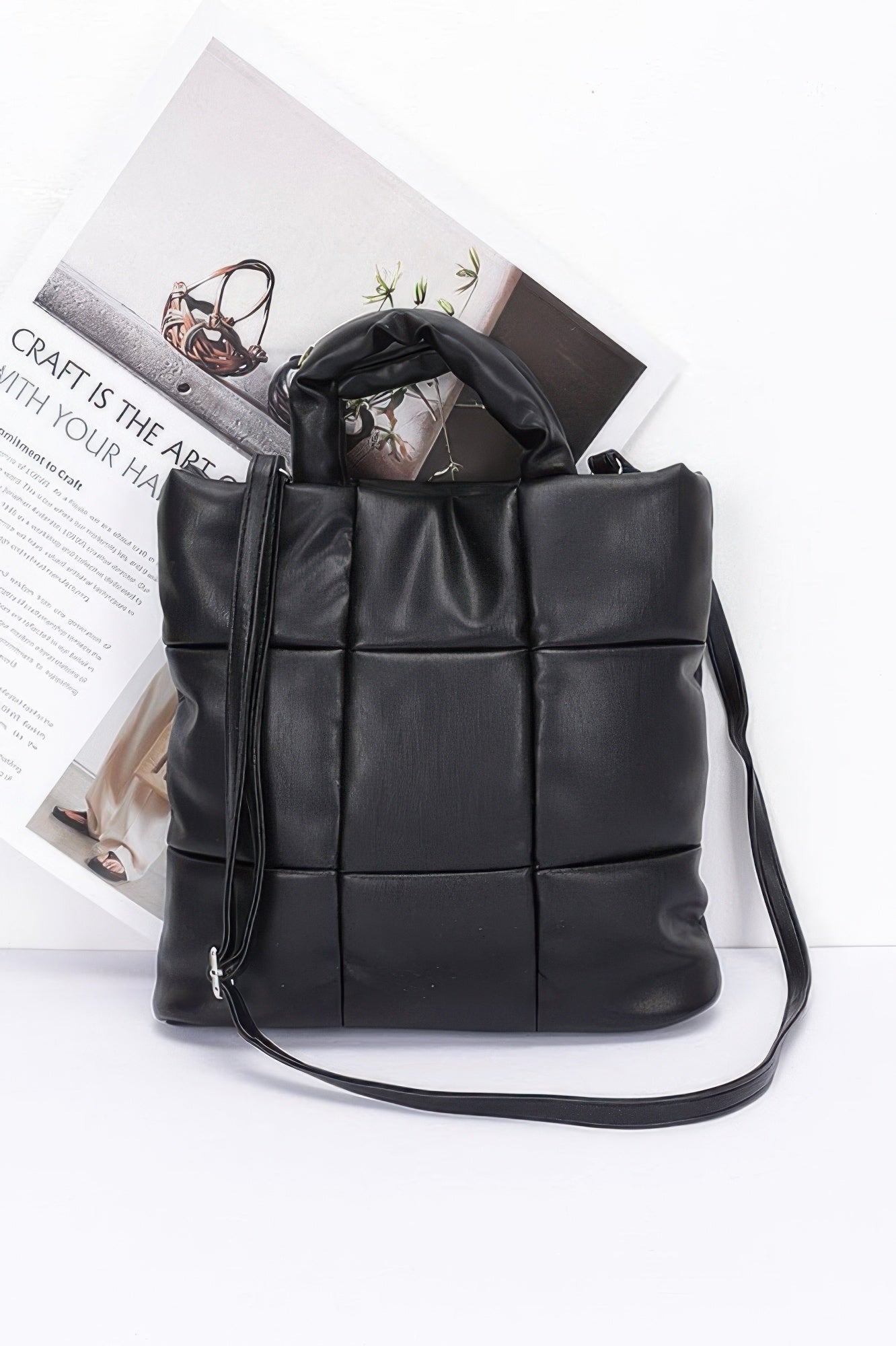 Quilted Faux Leather Padded Tote Bag