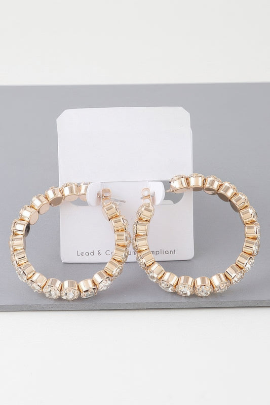 Geometric Rhinestone Cut Hoop Earrings