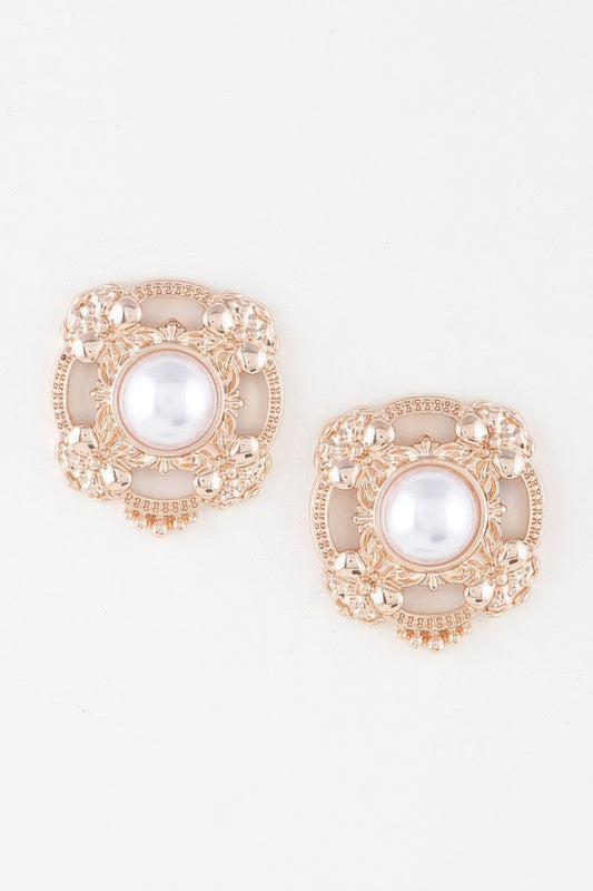 Antique Ribbon Pearl Stud Earrings