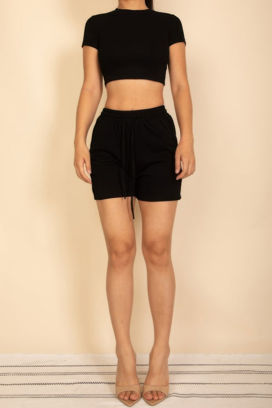 Fitted Crop Tee & Adjustable Drawstring Shorts Set