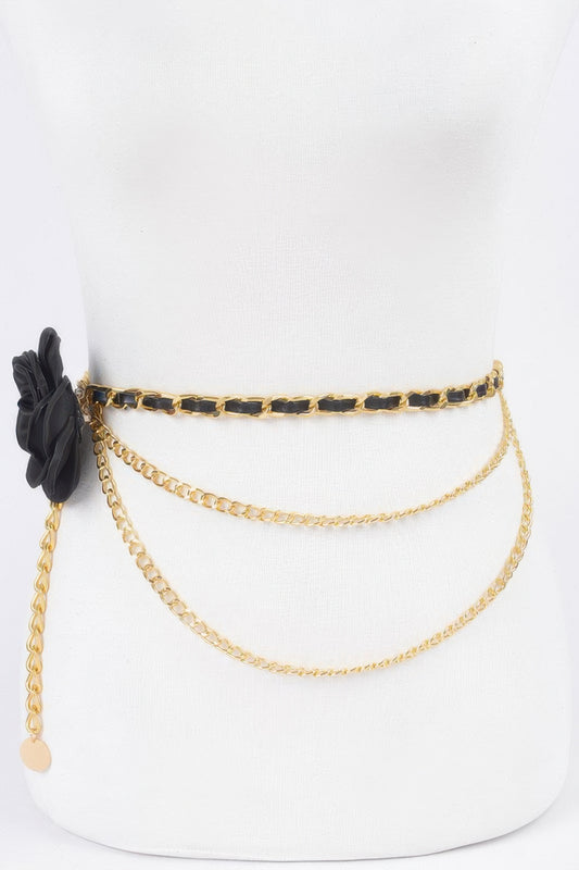 Flower Metal Double Layered Chain Belt