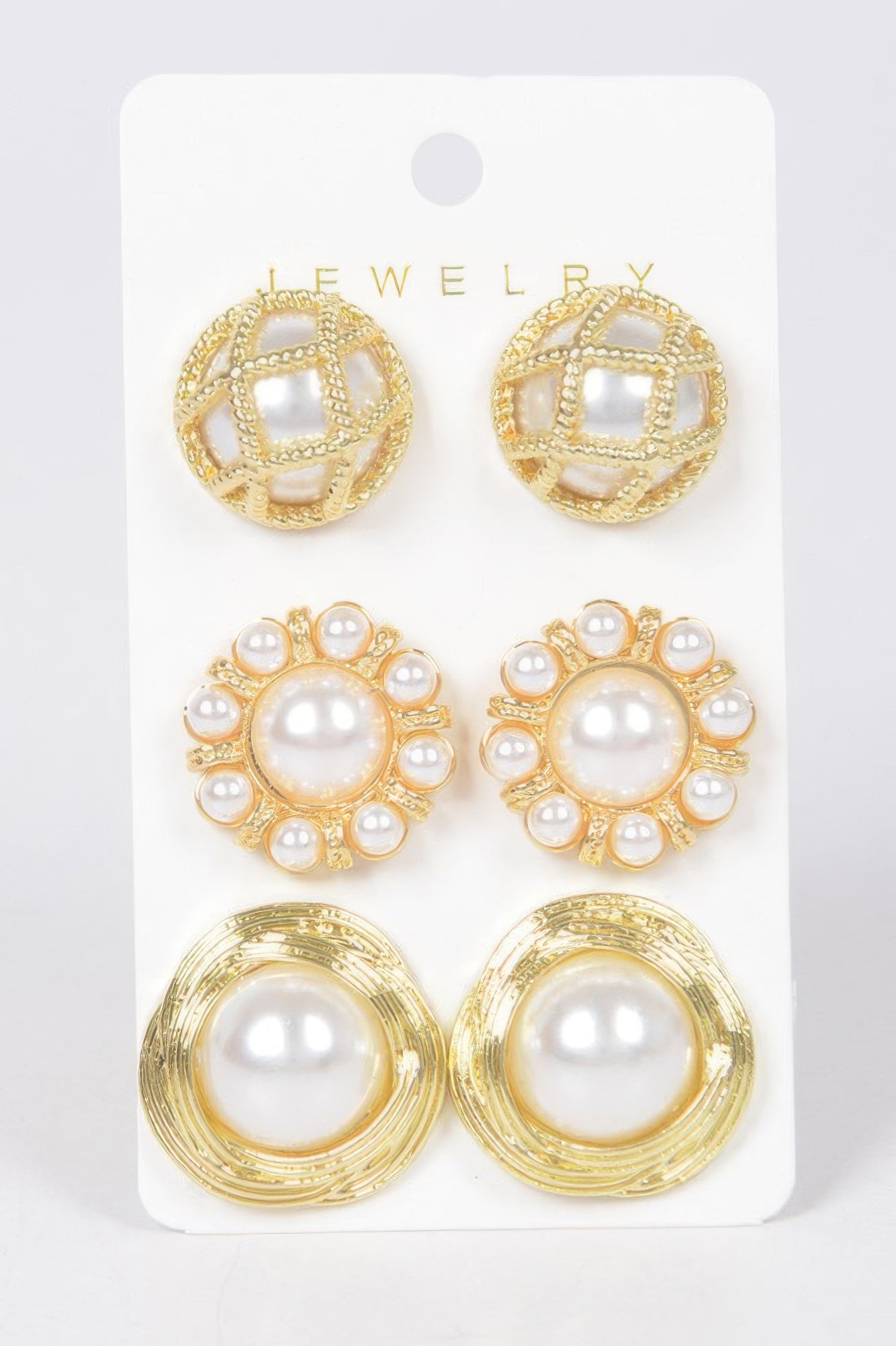 Faux Pearl Metal 3 Pcs Set Stud Earring