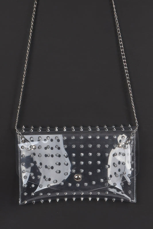 Multi Stoned Cross Body Chain Strap Visible Clutch