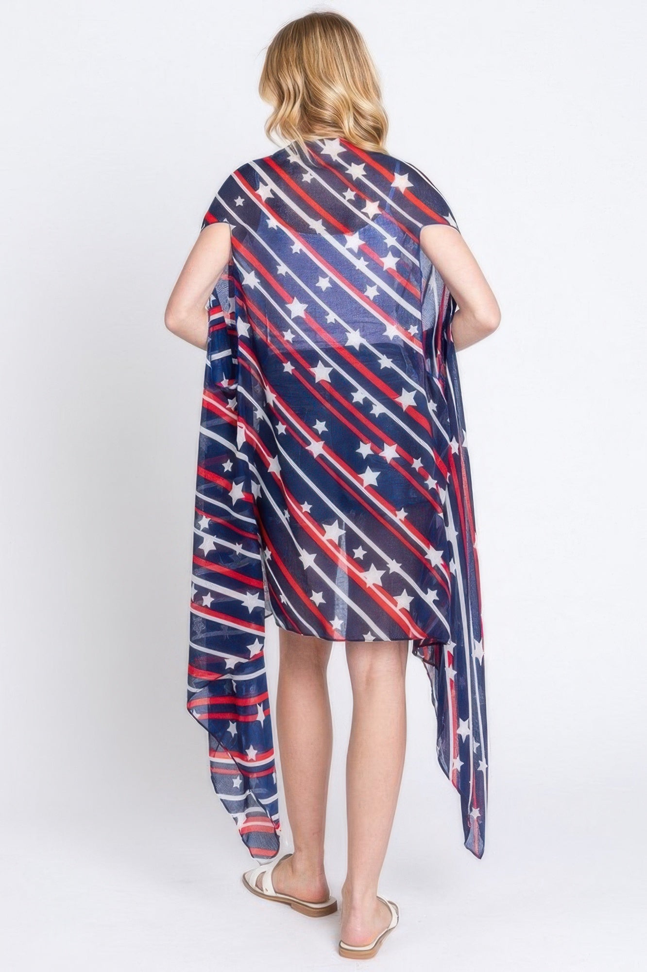 Diagonal Stripes And Stars Print Vest