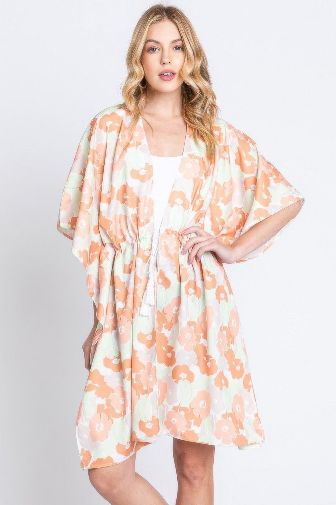 Flower Print Self-tie Drawstring Open Front Cover