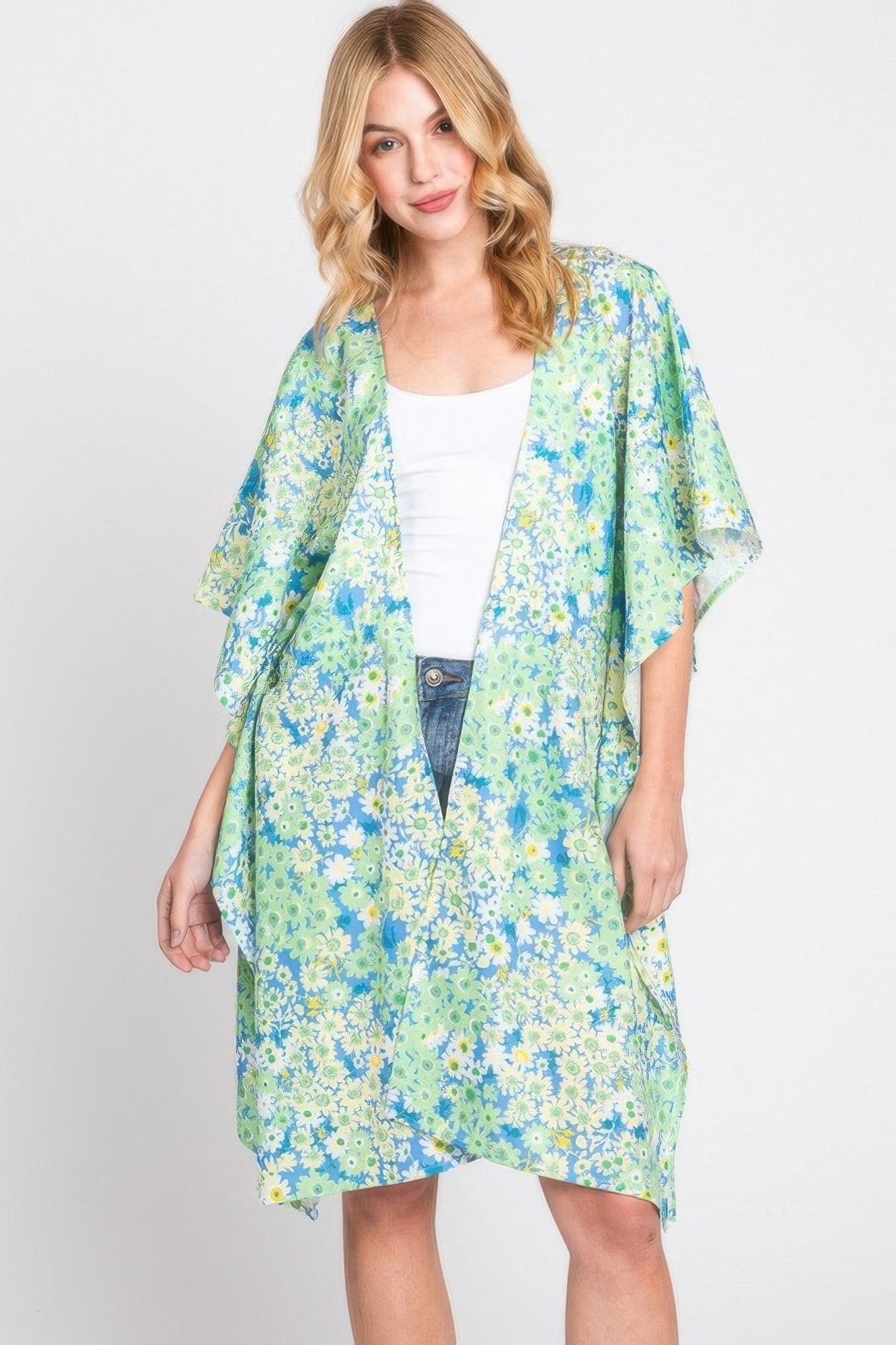Flower Print Self-tie Drawstring Open Front Cover