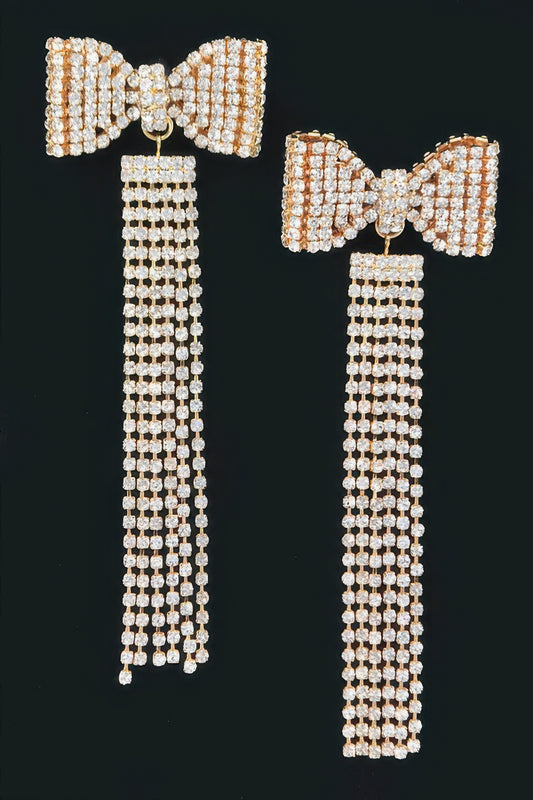 Rhinestone Bow Fringe Earring