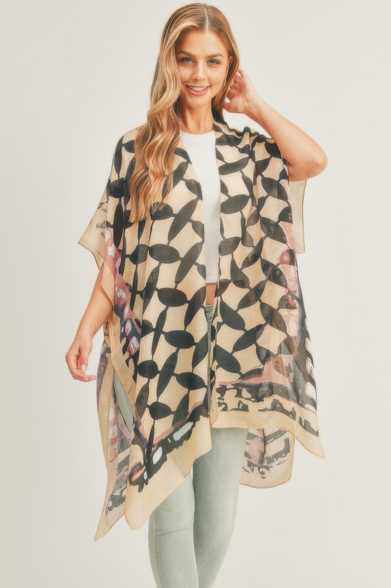 Ombree Front And Geometric Back Print Kimono