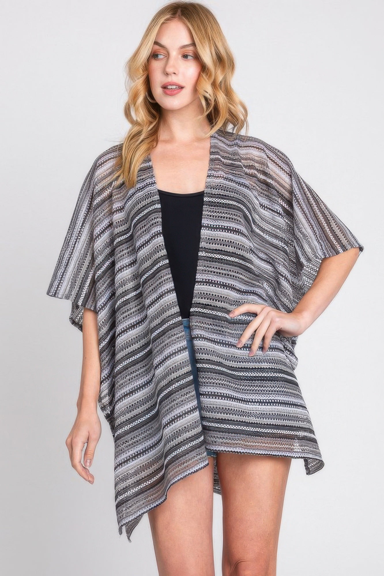 Multi Color Stripe Crochet Open Front Cover-up