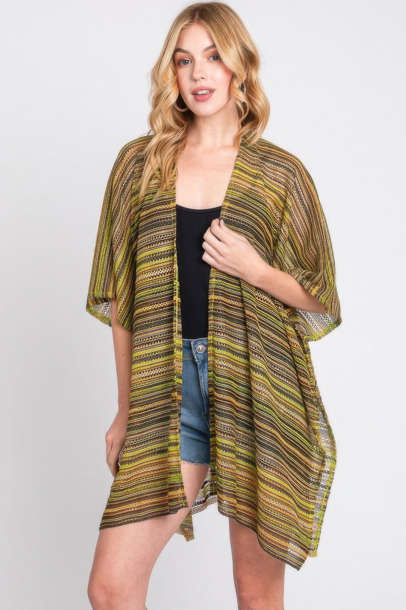 Multi Color Stripe Crochet Open Front Cover-up