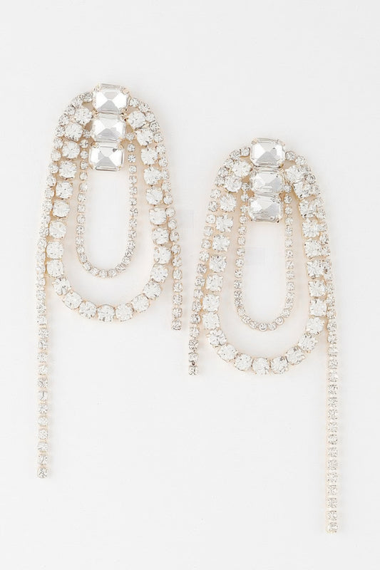 Oval Rhinestone Fringe Earrings