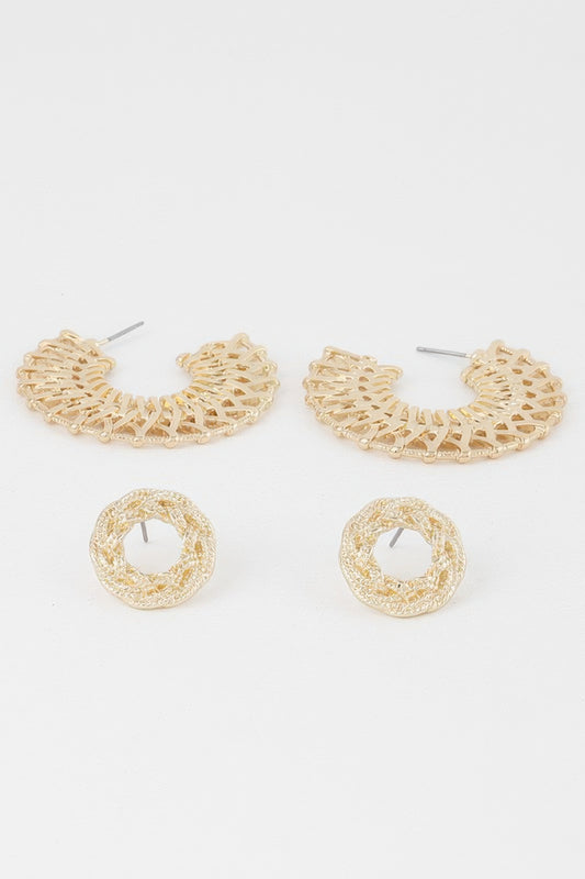 Metallic Braid Hoop Earrings Set