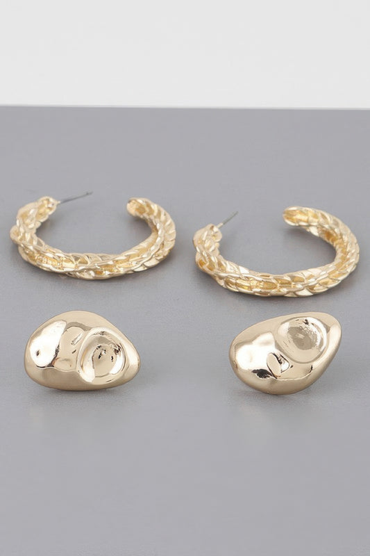 Hammered Hoop Twist Earrings Set