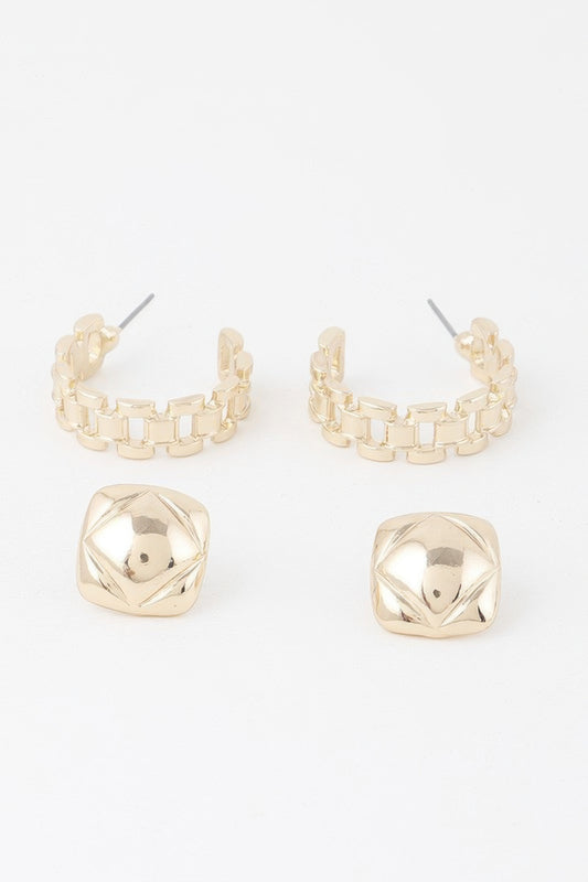 Gold Link Cuff Earrings Set