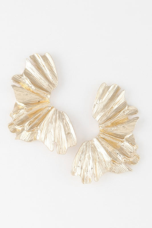 Sculptural Flower Gold Drop Earrings