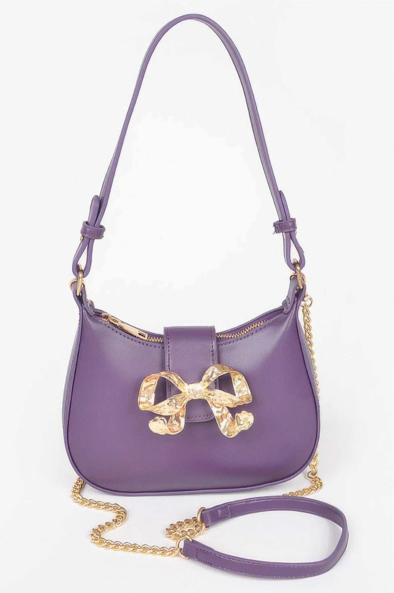 Vegan Leather Small Hobo Bag W/metal Ribbon